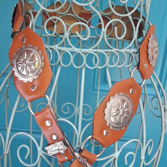 Vintage Conch Belt Genuine Leather Metal Studded Belt Western Country Cowgirl main image 11
